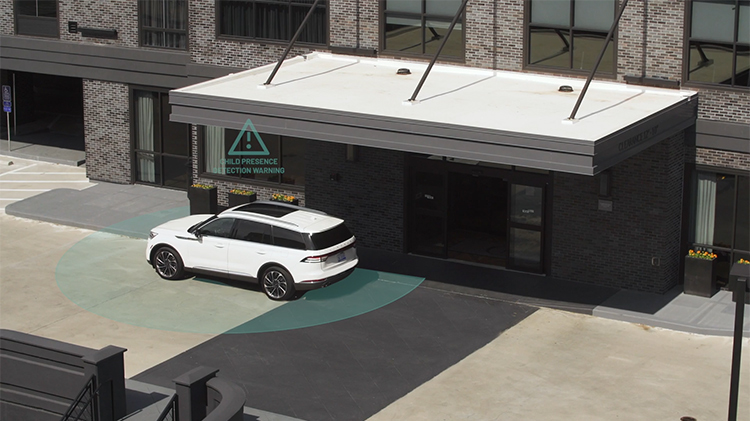 Animation of vehicle stopped in front of a building