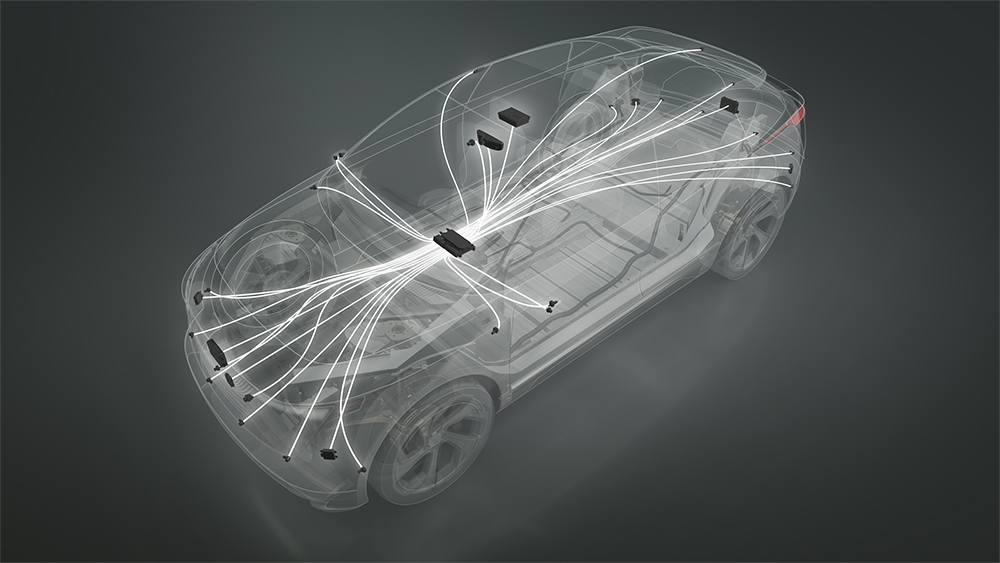 Geisterfahrzeug mit Diagramm aller Sensoren im Fahrzeug