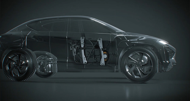 Ghosted image of a vehicles showing the sustainable door carrier module