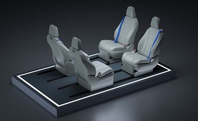 Magna’s reconfigurable seating system offers flexibility for more in-cabin space