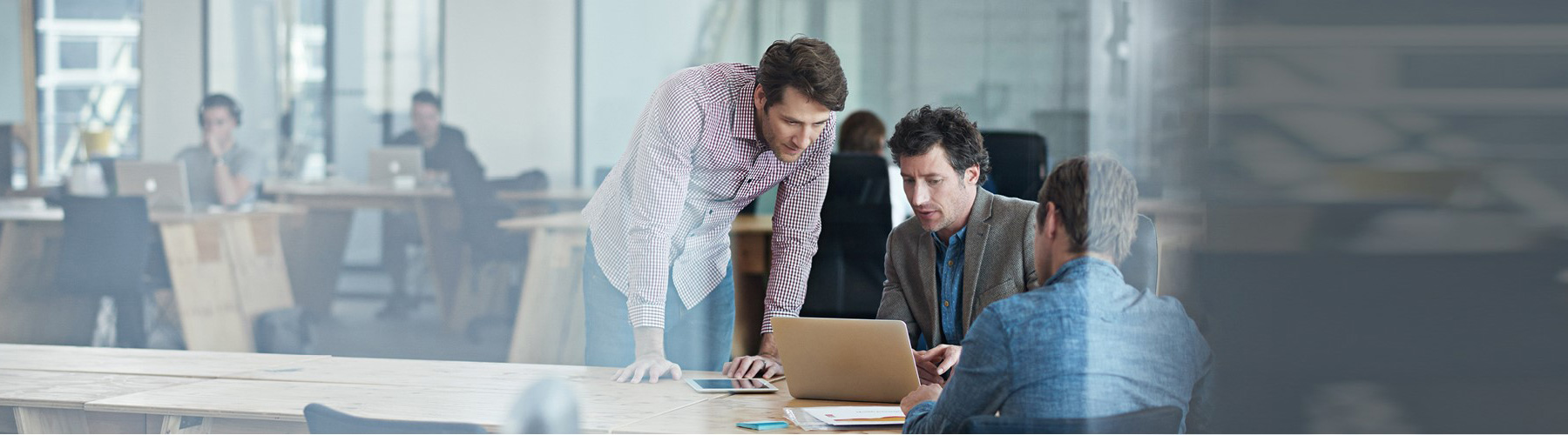 People sitting in an office looking at a laptop