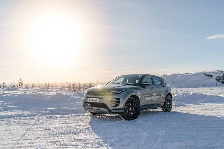 Magna EtelligentCommand vehicle driving parked on a snowy road