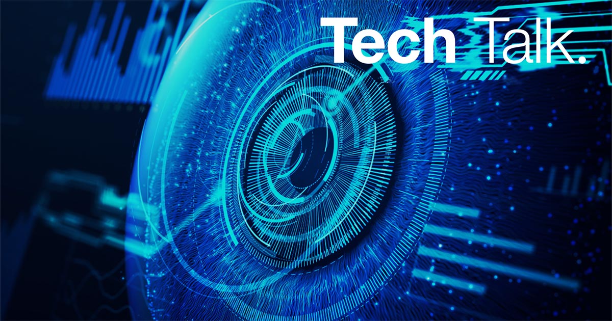 Close-up eye showing a futuristic technology data.